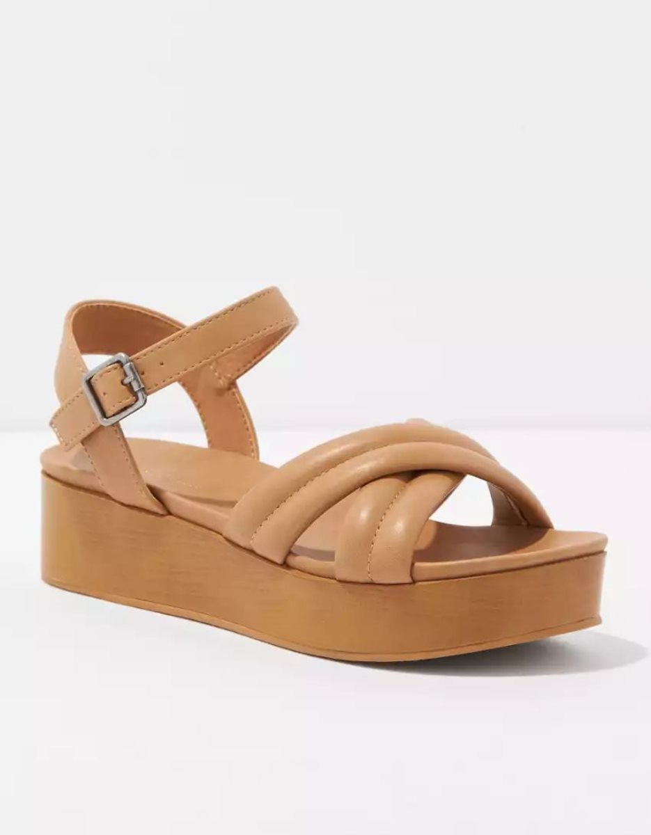 Compensées American Eagle AE Crossover Rembourré Sandal Marron Femme | OXJ-01073725